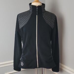 HARLEY-DAVIDSON Black Silver Quilted‎ Embroidered Fleece Full Zip Biker Jacket L